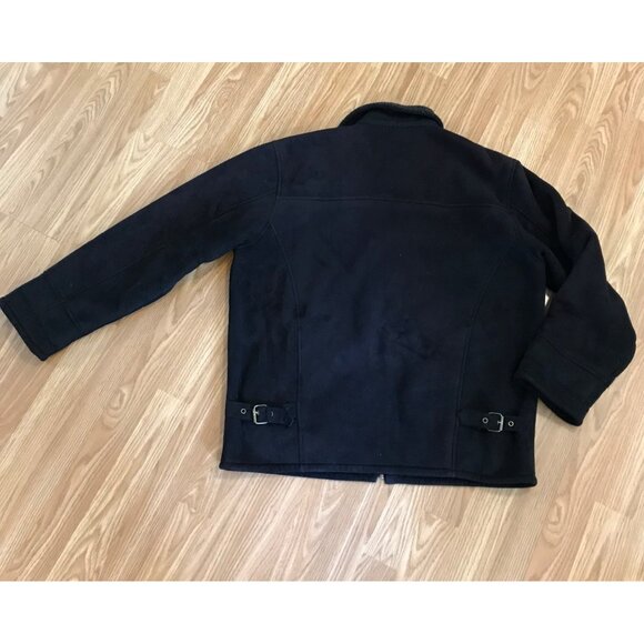 Hathaway Black Jacket Mens Med Sherpa Lining & Adjustable Buckle Zipper Collar - Picture 9 of 12